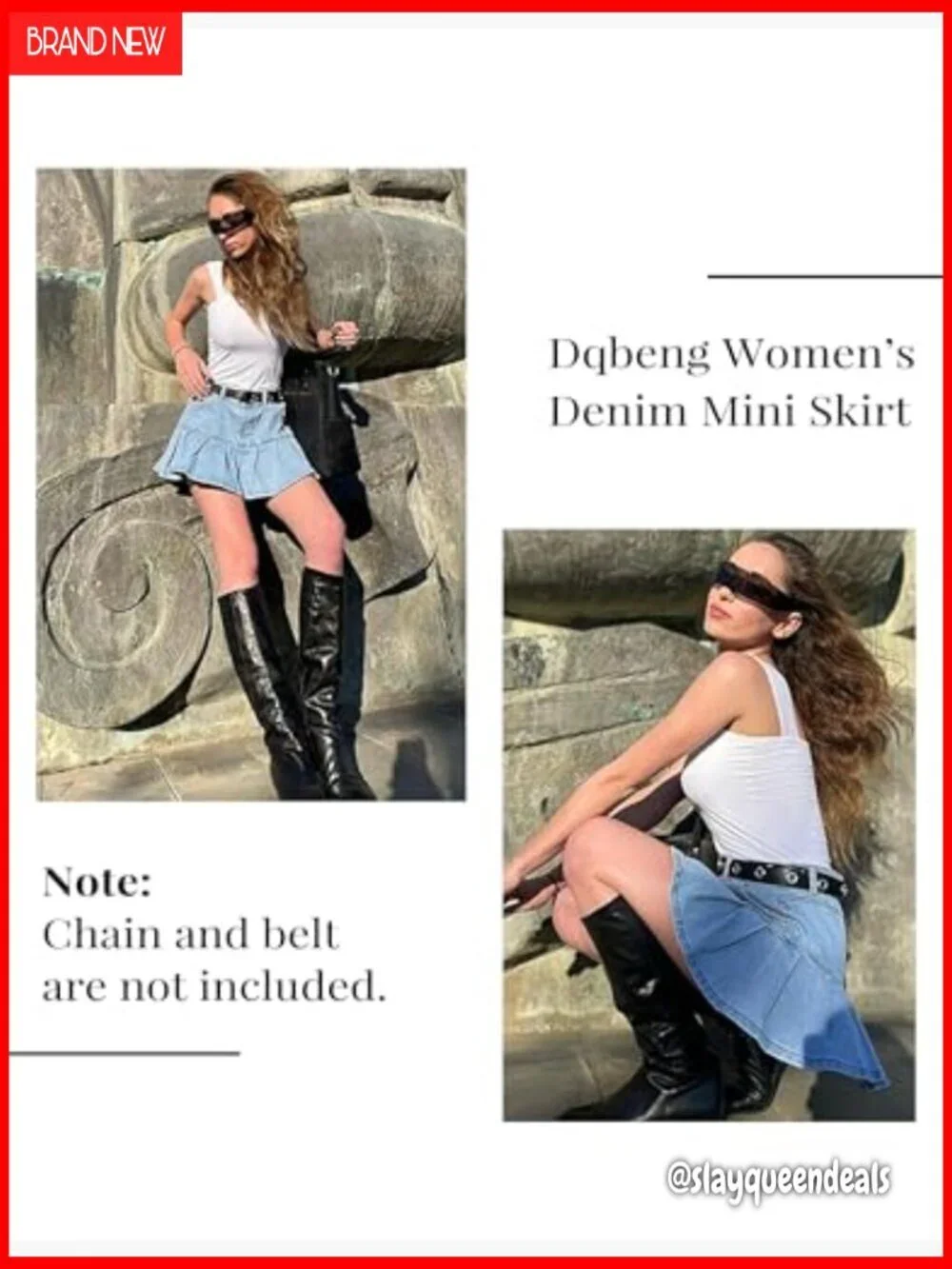 Pleated Denim Mini Skirt High Waist A-Line Slim Fit with Pockets